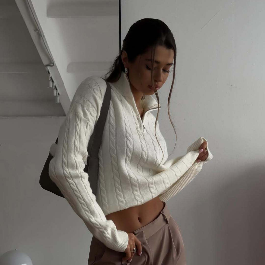 Damen modischer Strickpullover mit Reißverschluss Drune