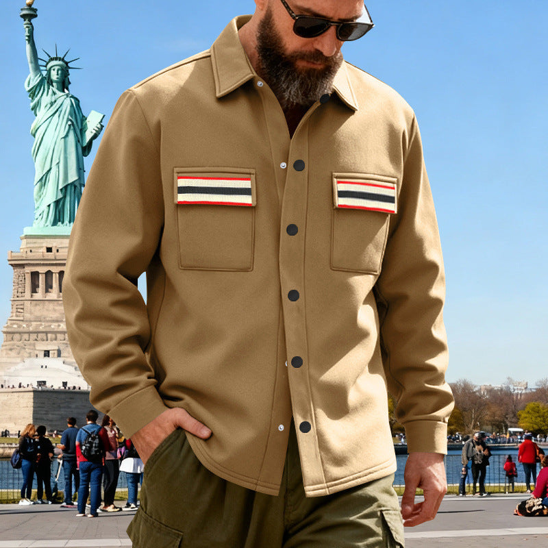 Herren Overshirt-Jacke aus schwerem Baumwollmix mit Brusttaschen und Kontraststreifen Drune