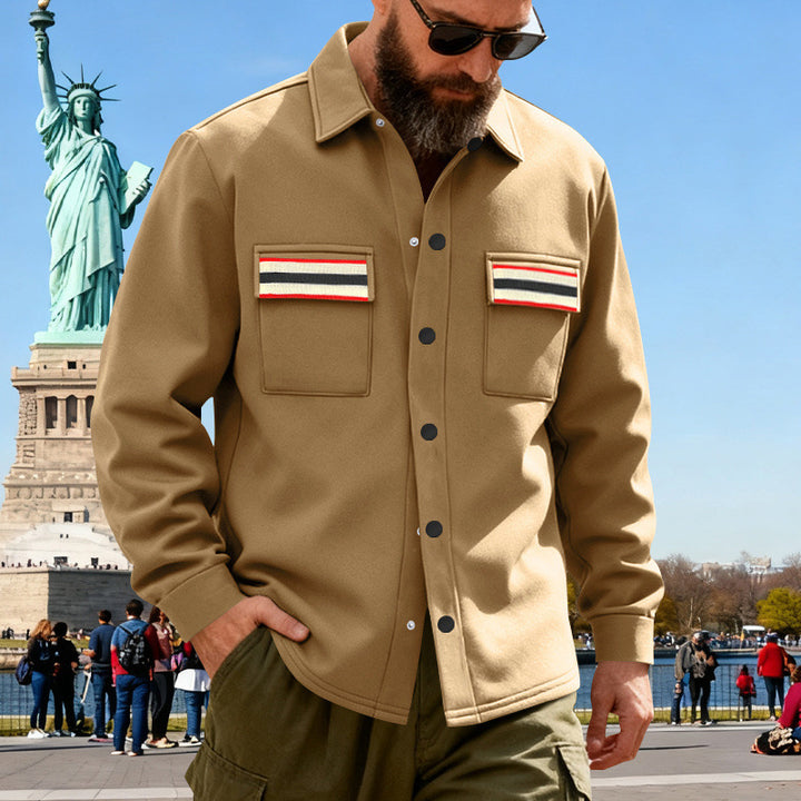 Herren Overshirt-Jacke aus schwerem Baumwollmix mit Brusttaschen und Kontraststreifen Drune