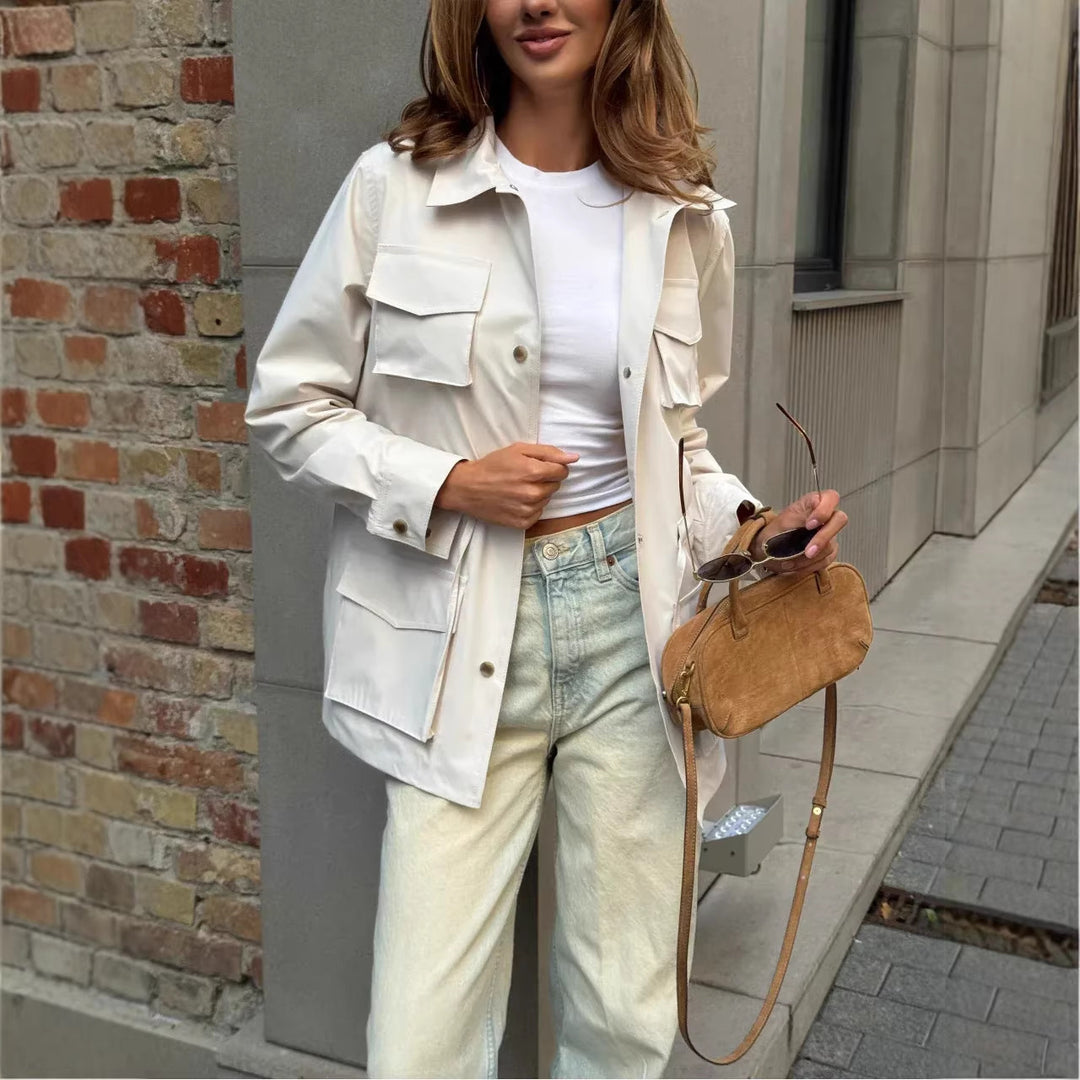 Damen lässige Utility-Weste mit praktischen Taschen und verstellbarem Kordelzug Drune