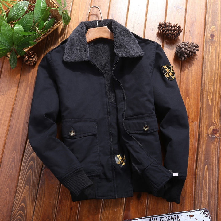 Herren Fliegerjacke im Vintage-Canvas mit Teddykragen und Rippbündchen Drune