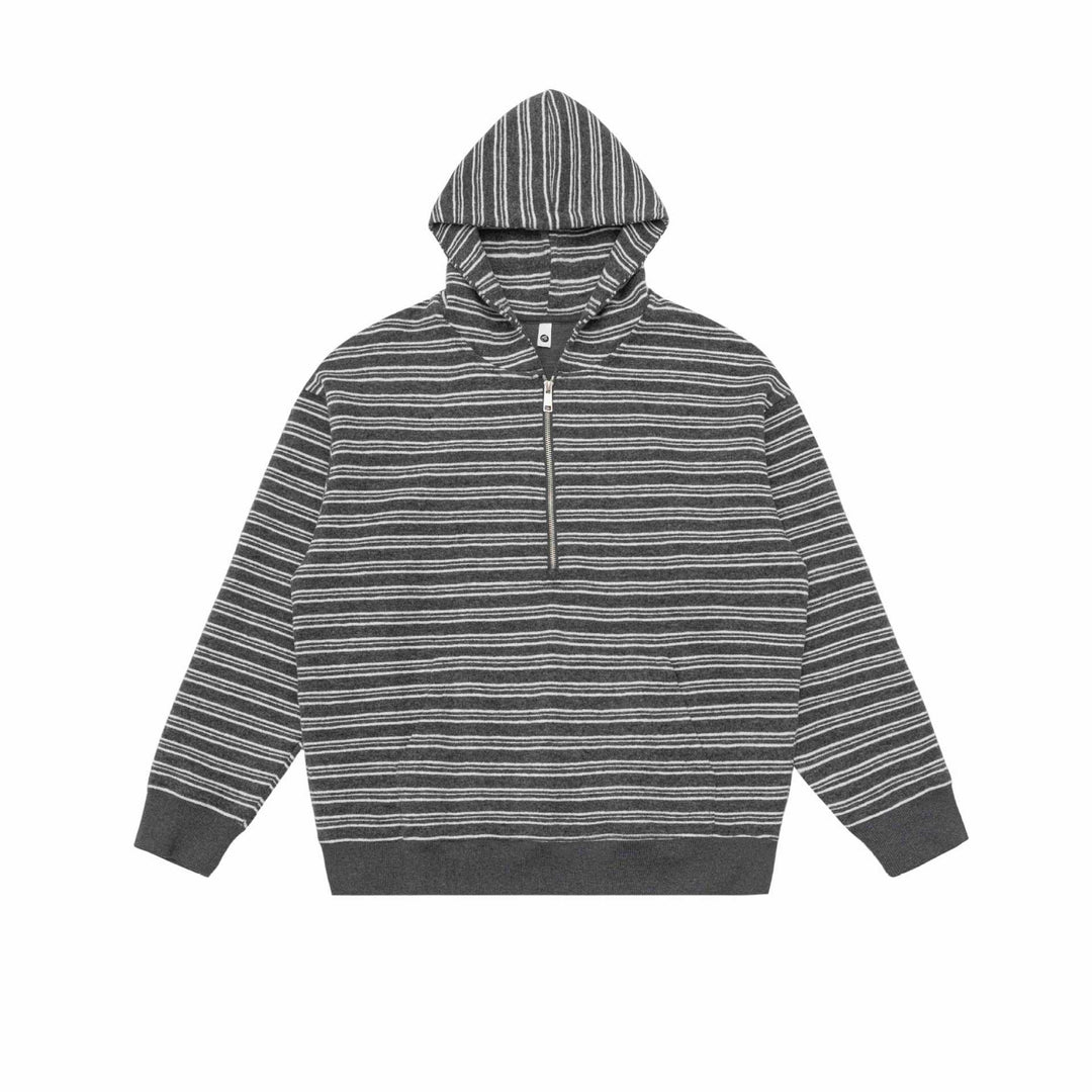 Unisex Gestreiftes Kapuzensweatshirt mit halbem Reißverschluss und Kängurutasche Drune