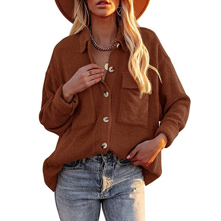 Damen Oversize-Feinstrick-Hemdjacke mit Knopfleiste und Brusttaschen Drune