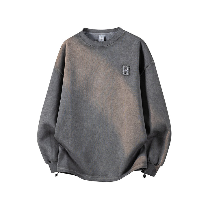 Damen Oversize-Sweatshirt mit gesticktem Schriftzug, abgerundetem Saum & überschnittener Schulter Drune