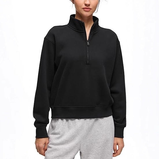 Damen Oversize-Sweatshirt mit halbem Reißverschluss, Stehkragen und Rippbündchen Drune