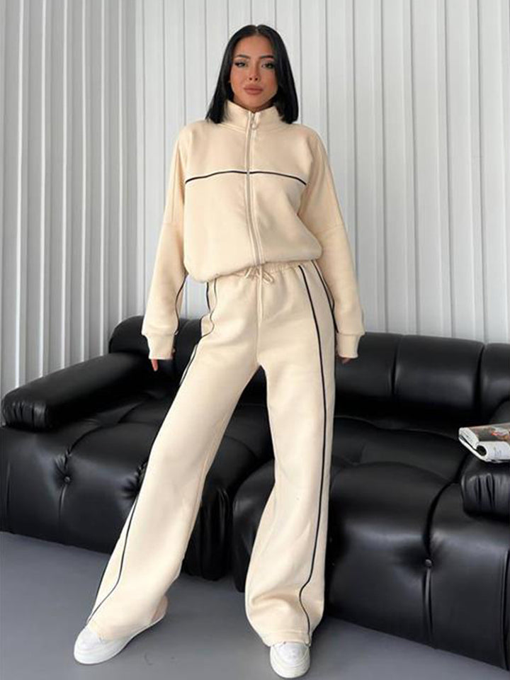 Damen Sportliches Zweiteiler-Set mit hochgeschlossenem Sweatshirt und weiten Hosen Drune
