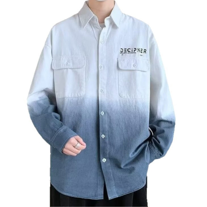 Herren Oversize Dip Dye Baumwollhemd mit Brusttaschen und Verlauffärbung Drune