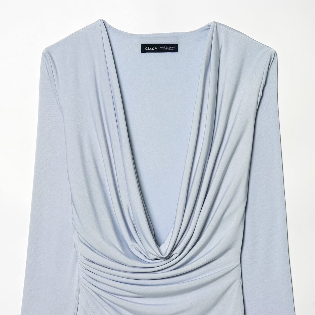 Damen Wickelkleid mit eleganter Drapierung und tiefem V-Ausschnitt Drune