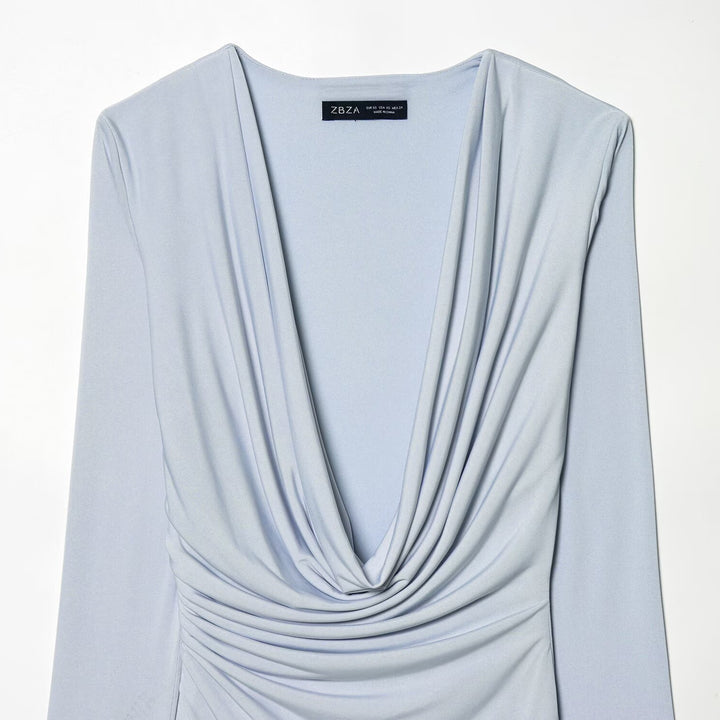 Damen Wickelkleid mit eleganter Drapierung und tiefem V-Ausschnitt Drune