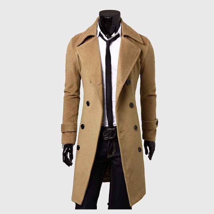 Herren nan taillierter zweireihiger Trenchcoat aus Wollmix mit klassischem Revers und Rückenschlitz Drune