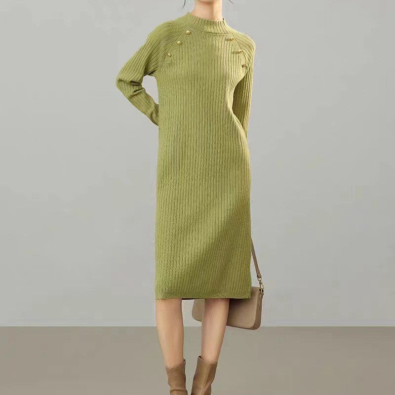 Damen Strickkleid mit dekorativen Knopfdetails und feiner Rippstruktur Drune