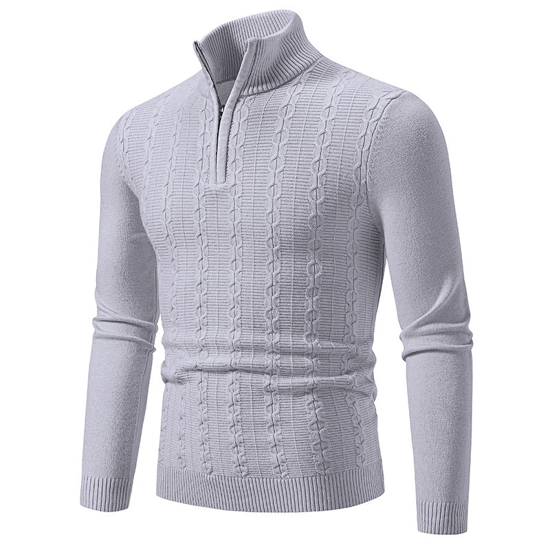 Herren Schmaler Halbzip-Zopfmuster-Pullover mit Thermo-Feinstrick und Rippsaum Drune