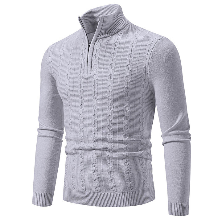 Herren Schmaler Halbzip-Zopfmuster-Pullover mit Thermo-Feinstrick und Rippsaum Drune