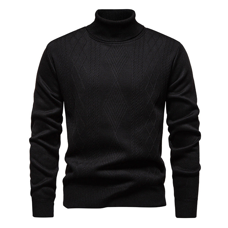 Herren nan Feinstrick-Rollkragenpullover mit strukturierter Zopfmuster-Struktur und körpernahem Schnitt Drune