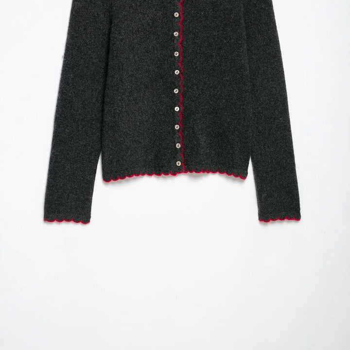 Damen Feinstrick-Cardigan mit Muschelkante und Perlmuttknöpfen Drune