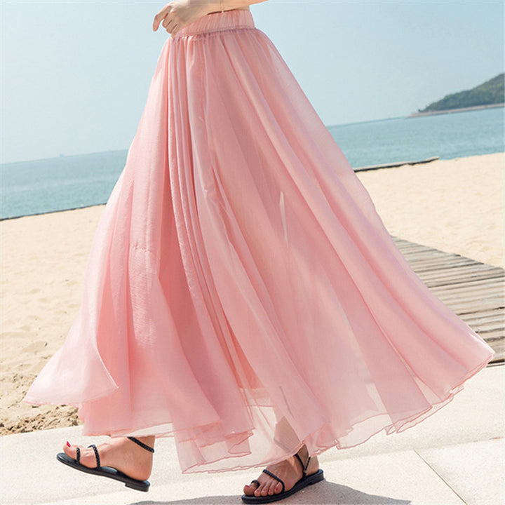 Damen nan fließender Maxirock aus Chiffon mit elastischem Bund und mehrlagigem Volant Drune