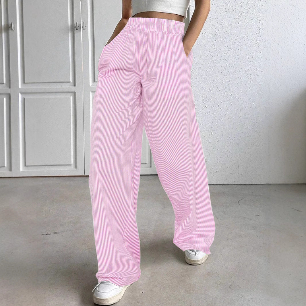 Frauen weite hochtaillierte Lounge-Hosen mit elastischem Bund und seitlichen Taschen Drune