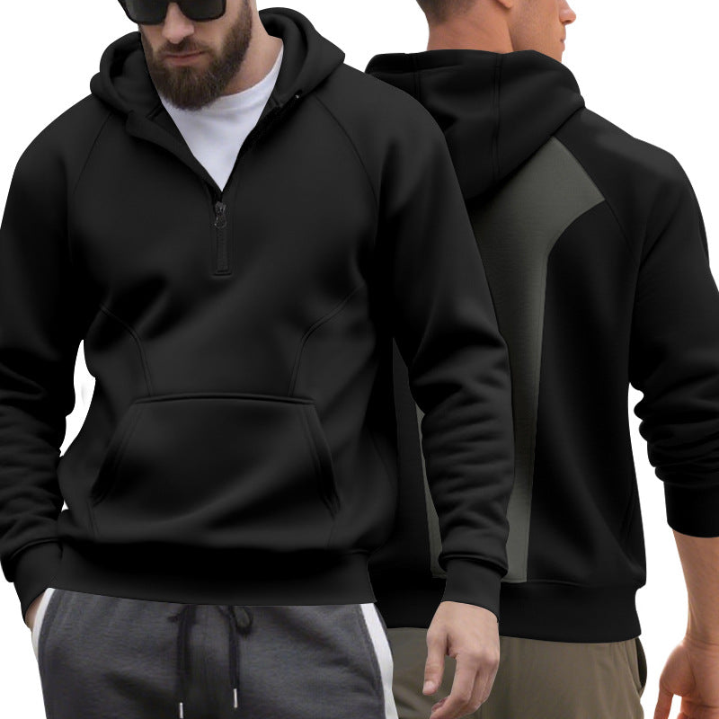 Herren nan Halbzip-Kapuzenpullover im minimalistischen Softshell-Look mit Kängurutasche und Raglanärmeln Drune