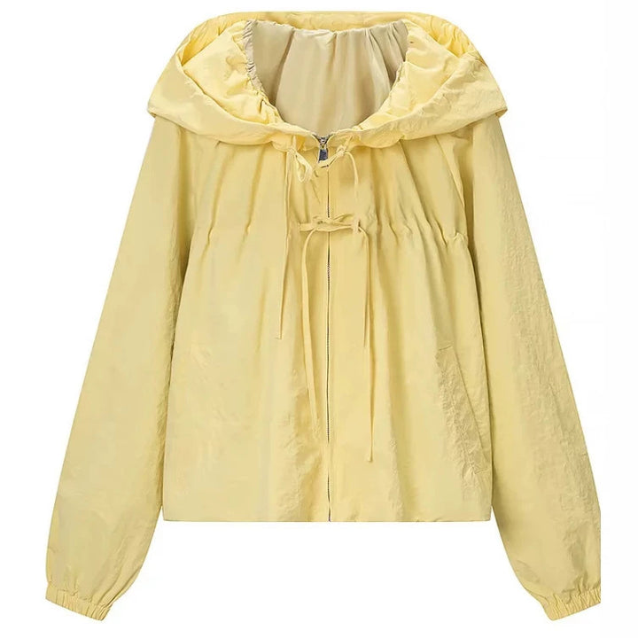 Damen Kurz geschnittene Wollmix-Jacke mit Stehkragen, Reißverschluss und Ballonärmeln Drune