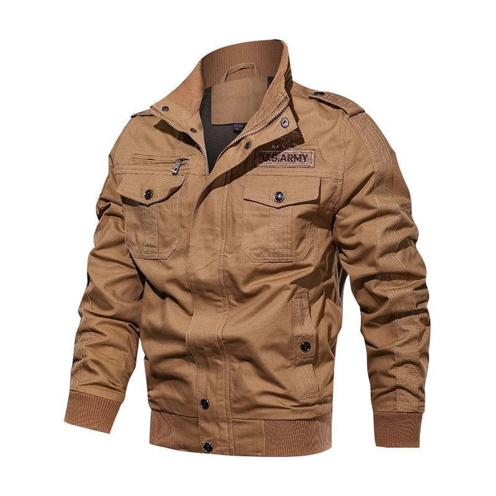 Herren Militärische Bomberjacke mit Epauletten, Stehkragen und Utility-Taschen Drune
