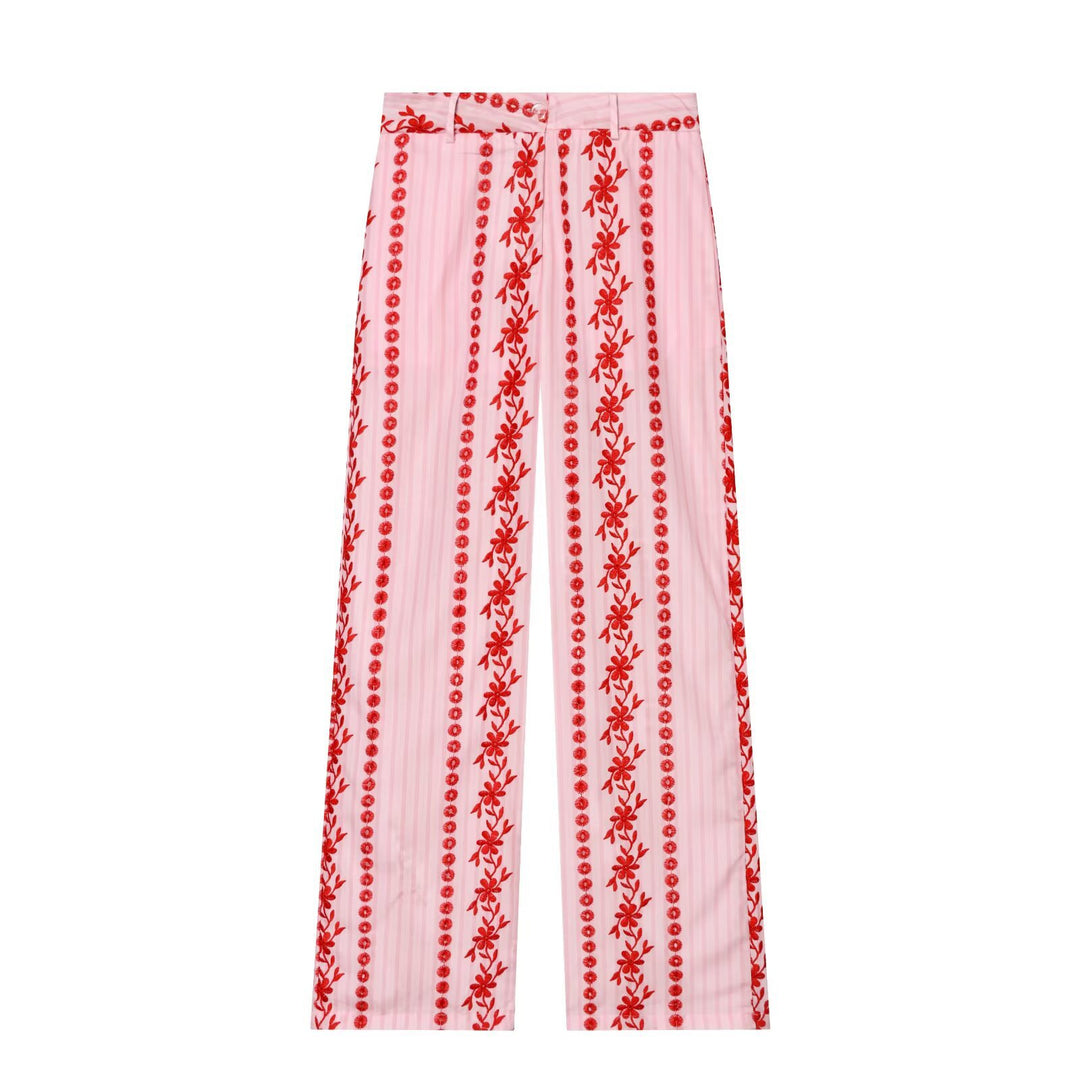 Damen Hochtaillierte Palazzo-Hose mit floraler Stickerei Drune