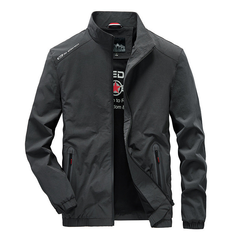 Herren Leichte Softshell-Windjacke mit Stehkragen wasserabweisenden Reißverschlüssen und Mesh-Innenfutter Drune