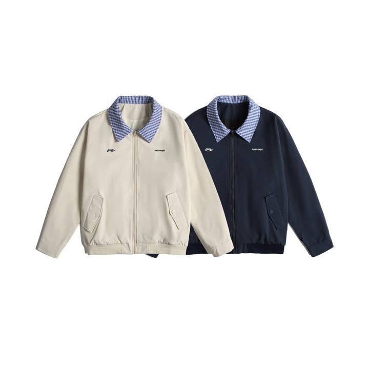 Herren Leichte Harrington-Bomberjacke mit Karierter Hemdkragen und Pattentaschen Drune