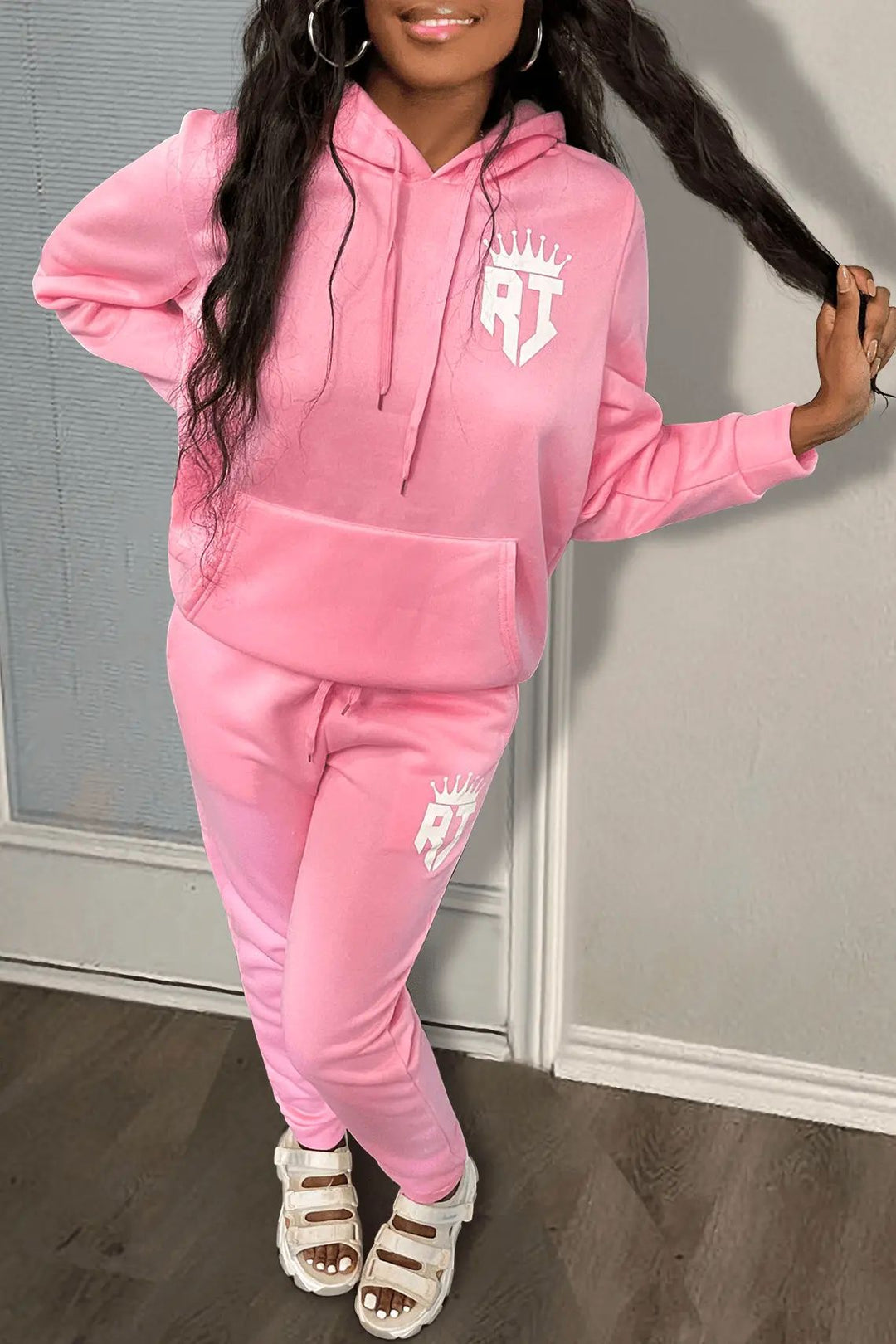 Damen kuscheliges Hoodie- und Jogginghose-Set mit praktischem Kängurutaschen-Design Drune
