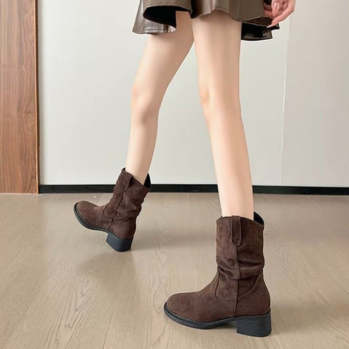 Damen Modische Stiefeletten aus weichem Wildleder Drune