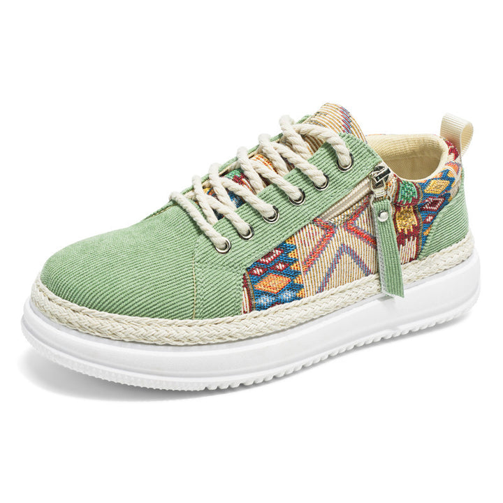 Damen espadrille-inspirierte Plateau-Sneaker mit gewebten Ethno-Einsätzen, seitlichem Reißverschluss und gedämpfter Leichtsohle Drune