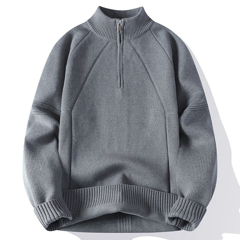 Unisex Oversize-Halbzip-Strickpullover mit Stehkragen und gerippten Bündchen Drune