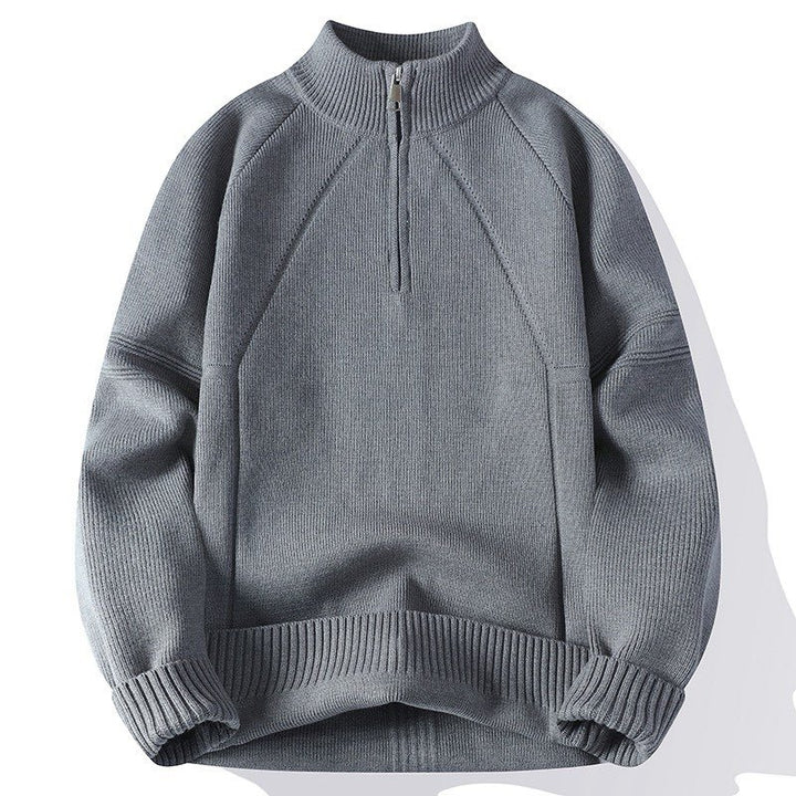 Unisex Oversize-Halbzip-Strickpullover mit Stehkragen und gerippten Bündchen Drune