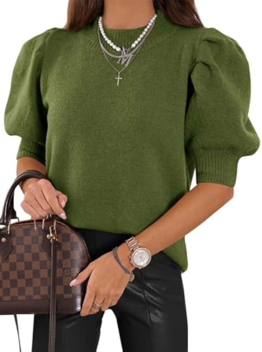 Damen Kurzgeschnitteter Feinstrickpullover mit Puffärmeln und Rippbündchen Drune