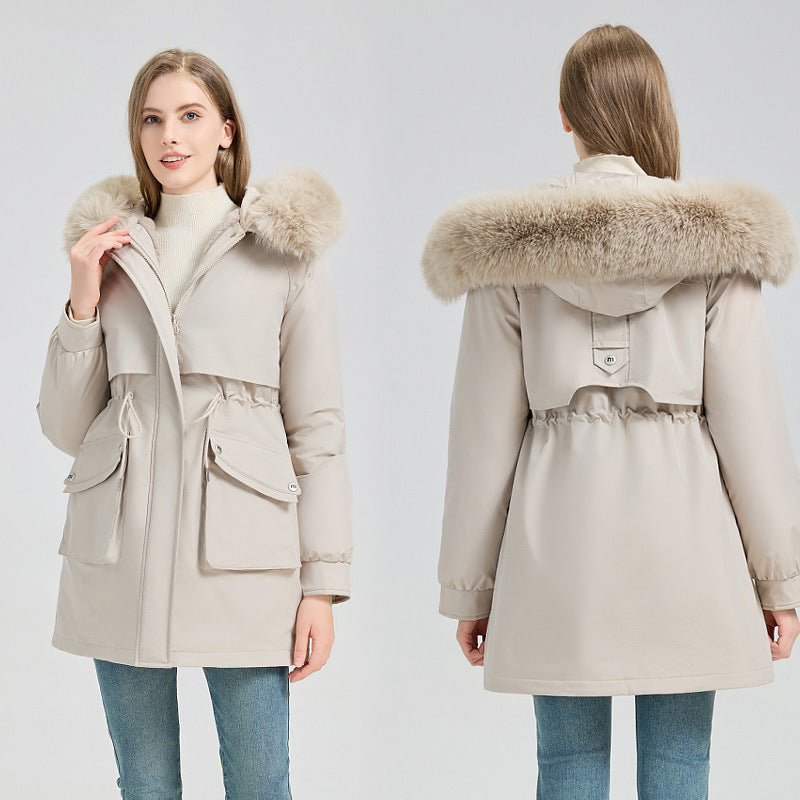 Damen nan funktionaler Thermoparka mit innenliegendem Teddyfutter, verstellbarer Kordel-Taille und großen Aufsatztaschen Drune