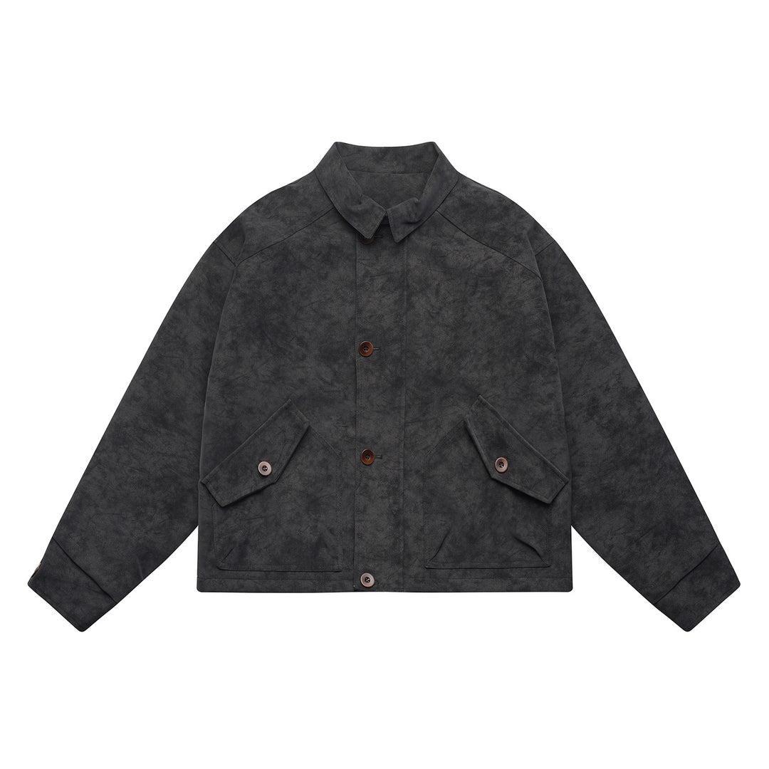 Herren Kurz geschnittener Suede‑Optik Blouson mit aufgesetzten Klappentaschen und Hemdkragen Drune