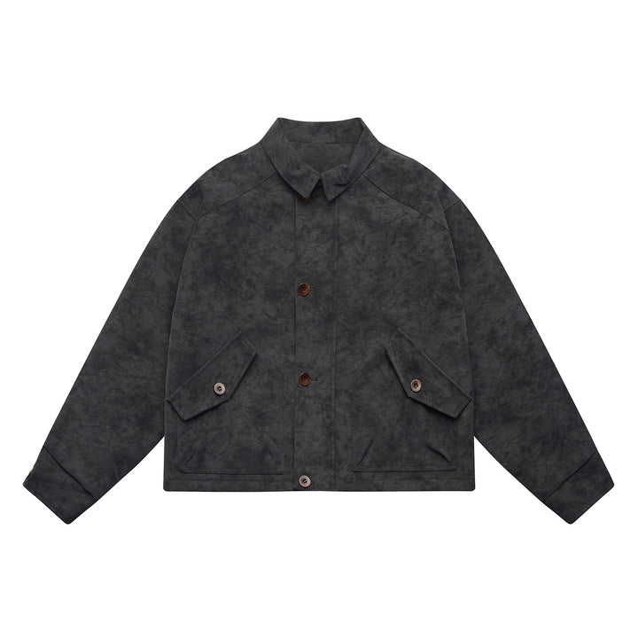 Herren Kurz geschnittener Suede‑Optik Blouson mit aufgesetzten Klappentaschen und Hemdkragen Drune