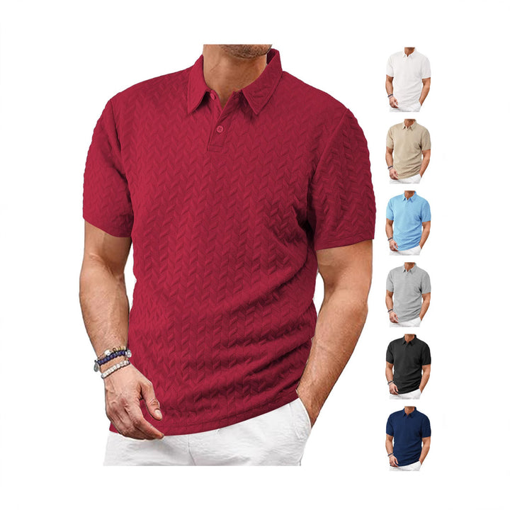 Herren nan kurzärmeliges Poloshirt mit eingeprägter Zickzackstruktur und klassischem Hemdkragen Drune