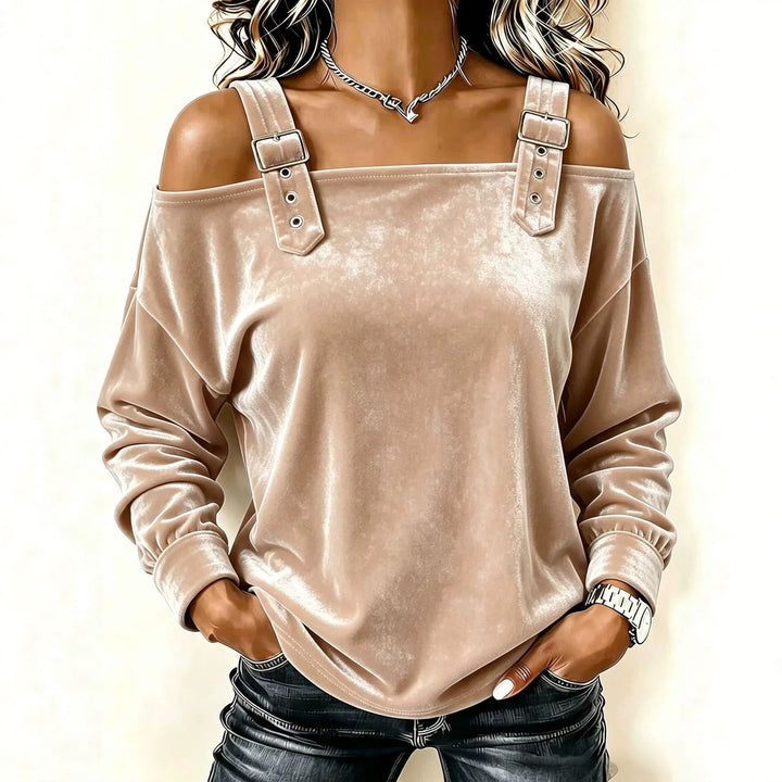 Damen Schulterfreies Samtshirt mit verstellbaren Gurt‑Trägern und lässiger Oversize‑Passform Drune