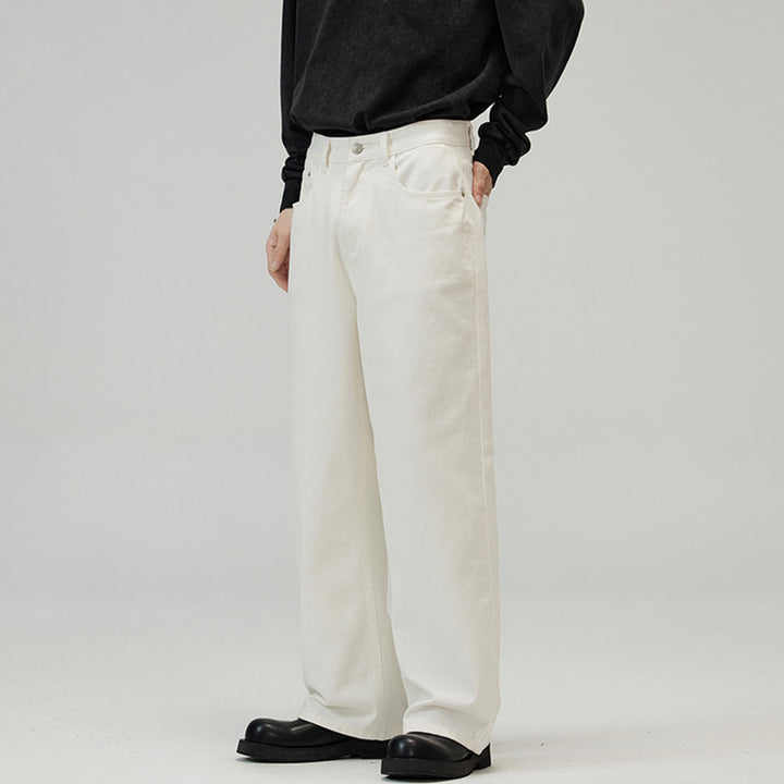 Herren Weite Baumwoll‑Twill‑Hose mit hohem Bund und geradem Bein Drune