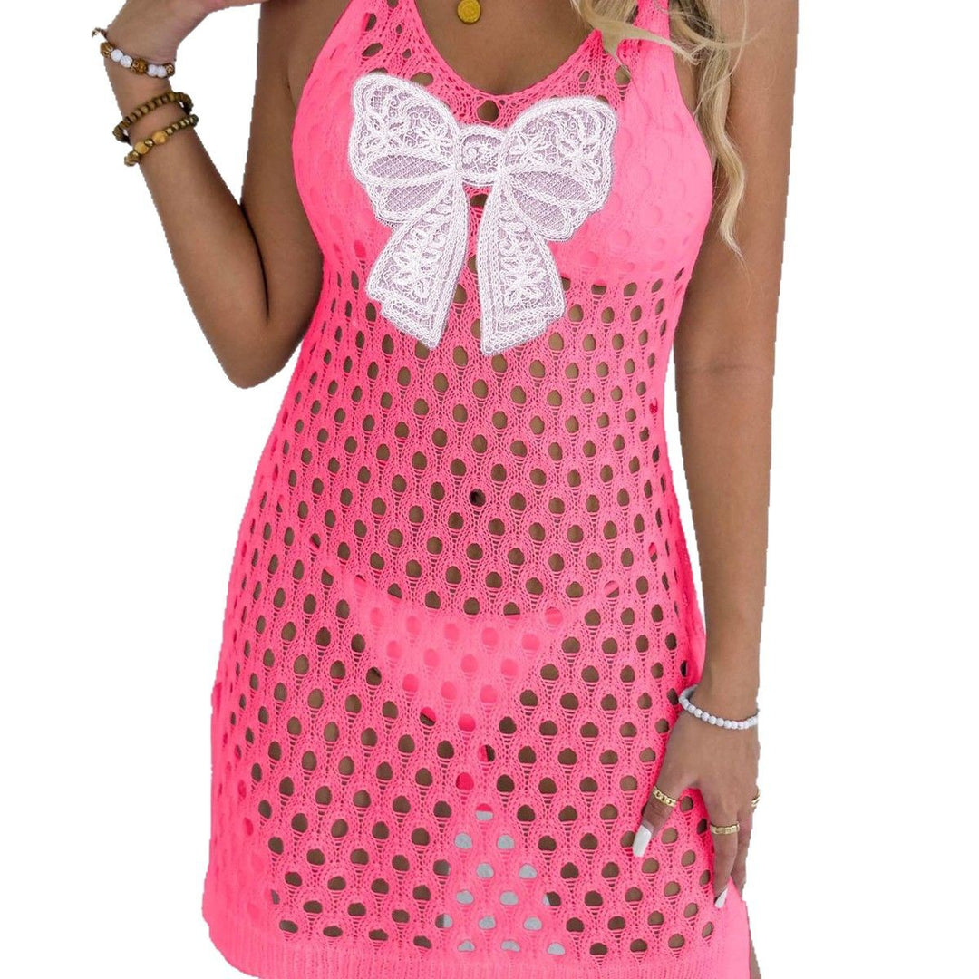 Damen luftiger Häkel-Strandkleid mit dekorativer Schleife Drune