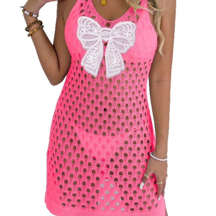 Damen luftiger Häkel-Strandkleid mit dekorativer Schleife Drune