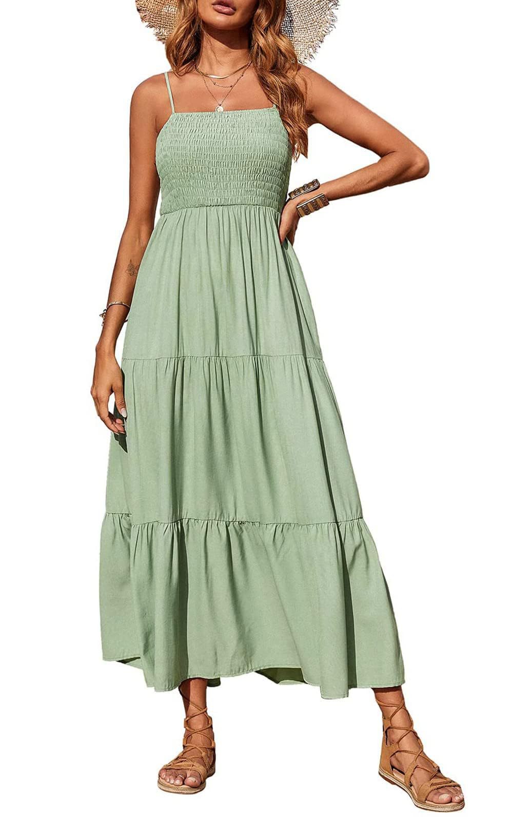 Damen Maxidress mit Spaghettiträgern und Volant-Design Drune