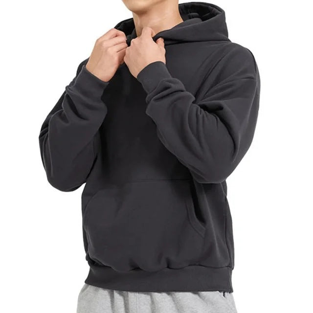 Herren nan schwerer Kapuzenpullover im Boxy-Cut mit Kängurutasche, geripptem Saum und angerauter Innenseite Drune