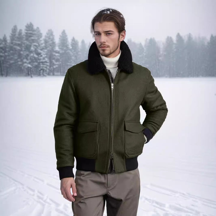 Herren modische Bikerjacke aus hochwertigem Wollmix mit warmem Futter Drune