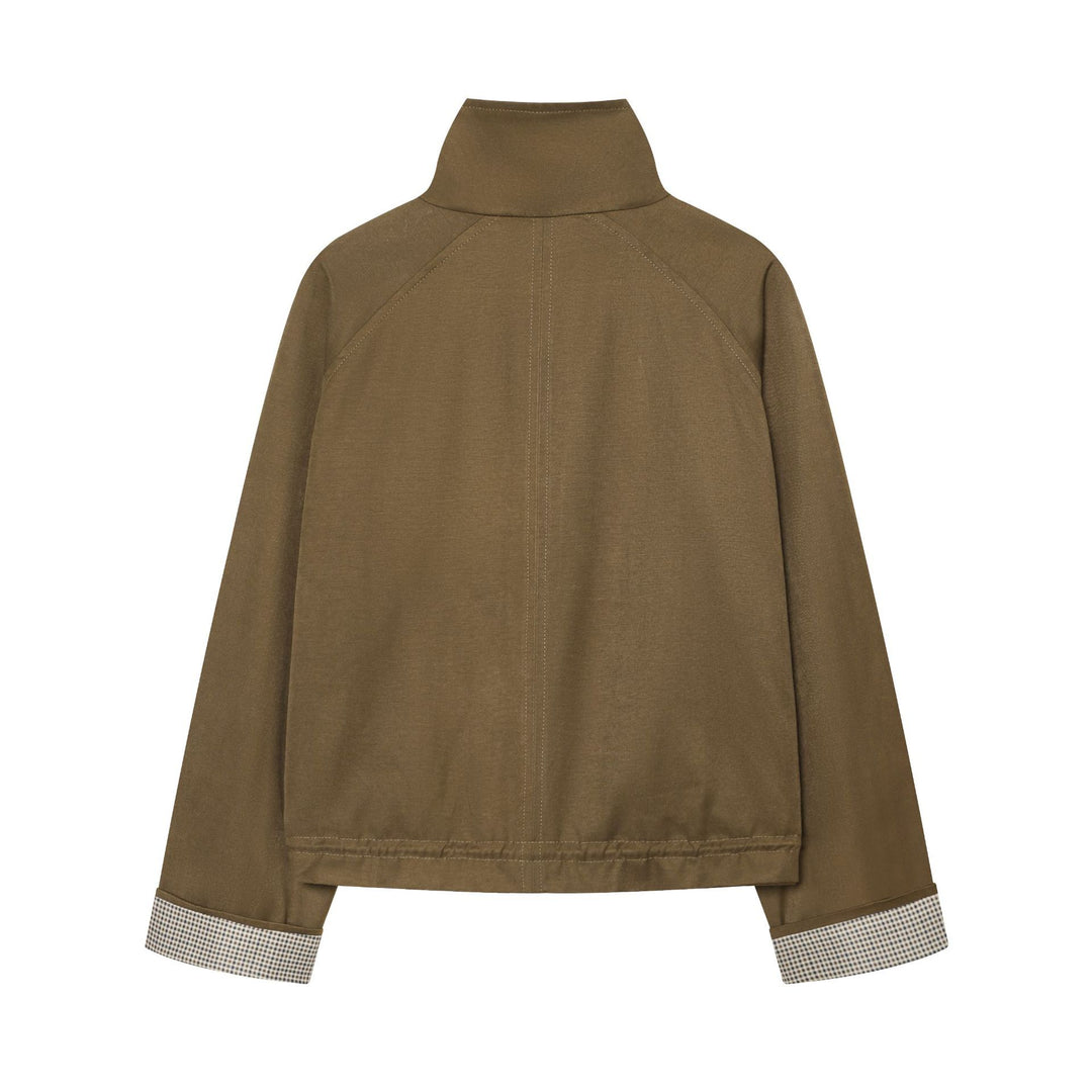 Damen Cropped Field‑Jacke im Utility‑Look mit hohem Stehkragen und Kordelzug Drune