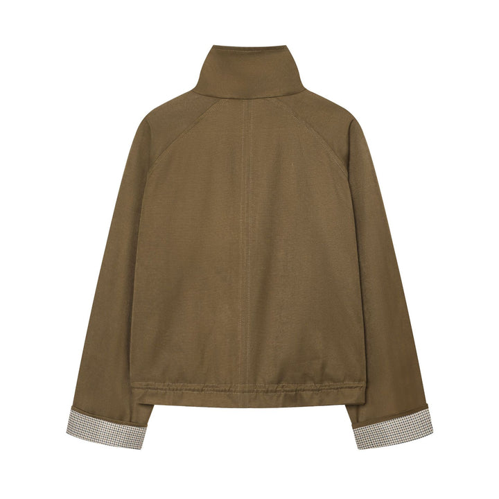 Damen Cropped Field‑Jacke im Utility‑Look mit hohem Stehkragen und Kordelzug Drune