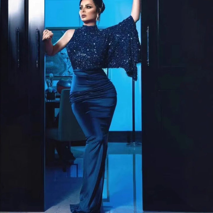 Damen Glamouröses Abendkleid mit funkelndem Oberteil und elegantem Schimmer Drune