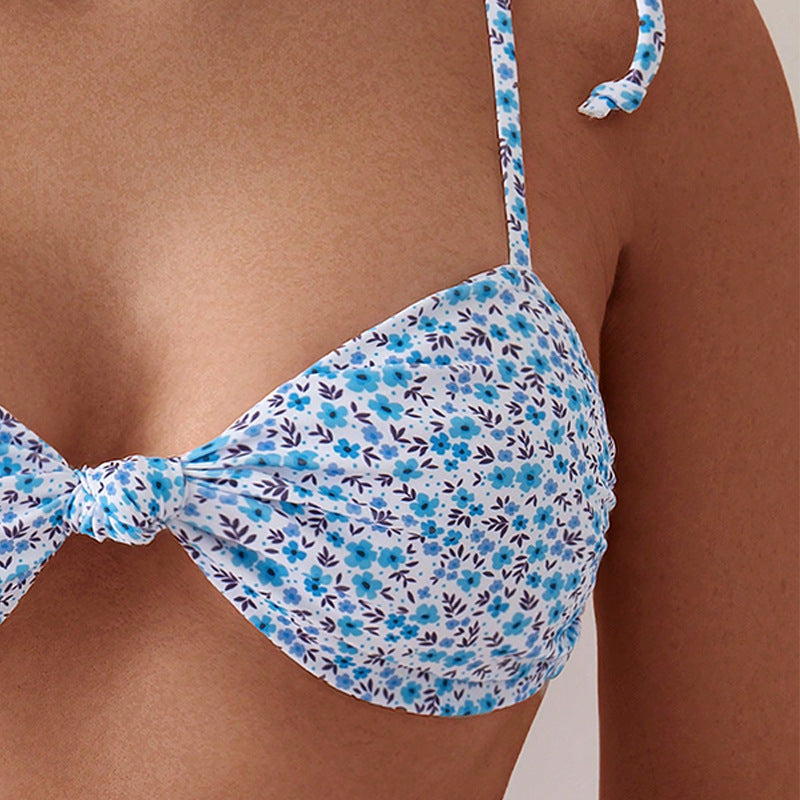 Damen Zweiteiler Bikini mit Blumenmuster und verstellbaren Trägern Drune