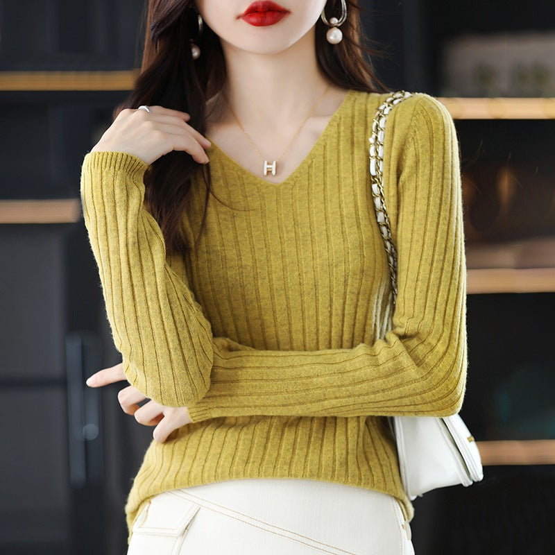 Damen Strickpullover mit feiner Rippenstruktur und V-Ausschnitt Drune