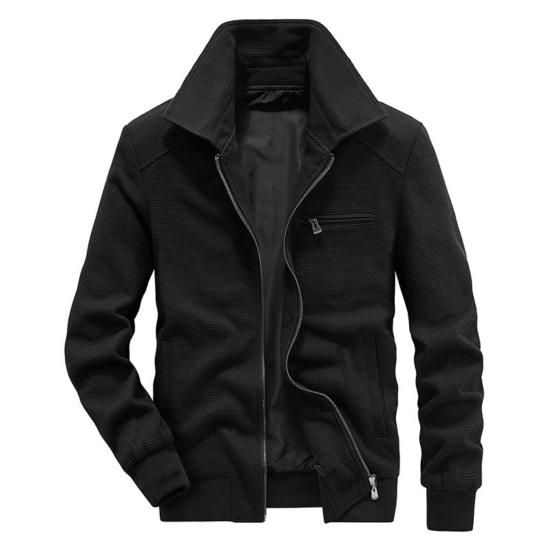 Herren Waffelstrick-Blouson mit Stehkragen, Reißverschluss und Brusttasche Drune